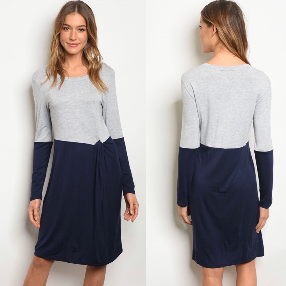 New Super Soft Navy & Grey 3/4 Sleeve Dress